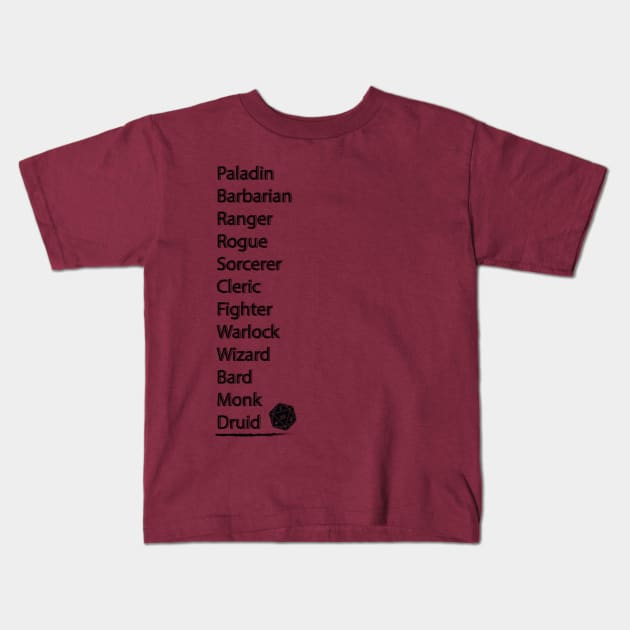 D&D Classes Kids T-Shirt by StormTrooperSlushi